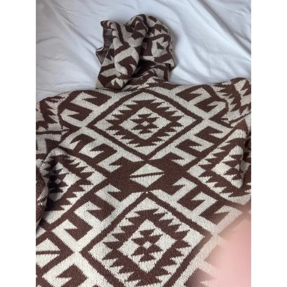 STEVE MADDEN Geometric Print Hooded Cardigan Sweater XXL Brown Cream - Picture 5 of 15